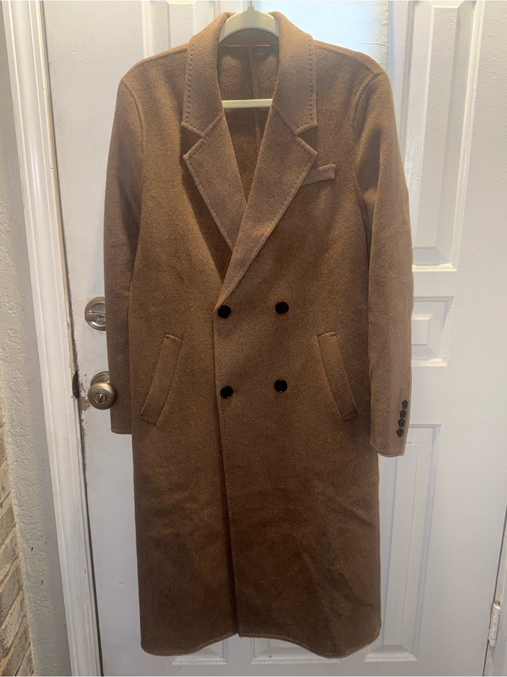 Men's Double-Breasted Brown Pea Coat - Classic Wool-Blend Overcoat